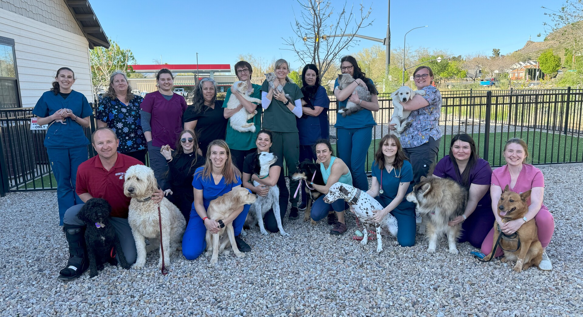 Zion Veterinary Hospital team with their pets